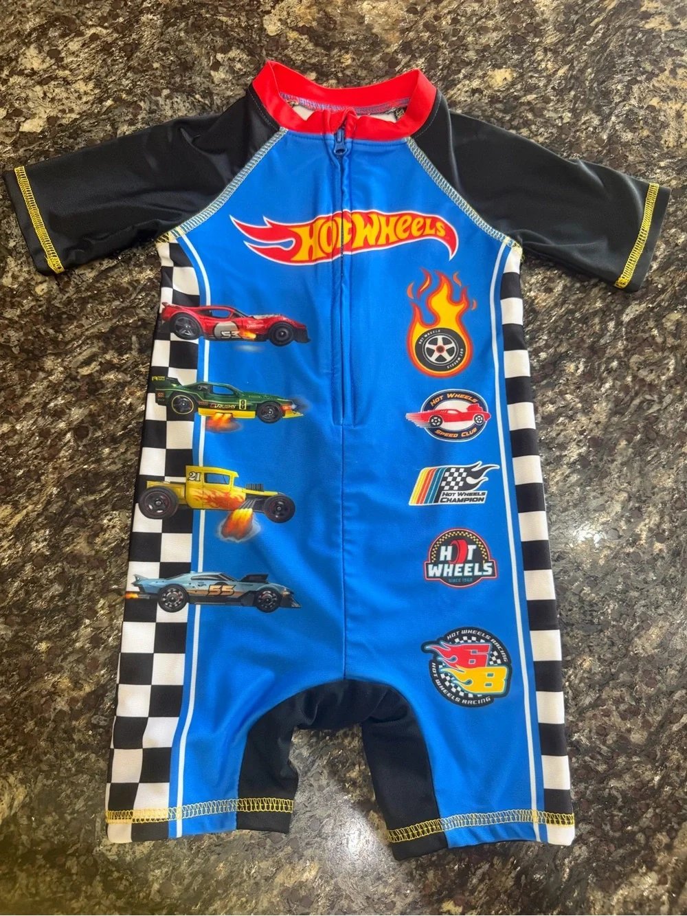 Mattel Hot Wheels Blue and Red Kids Zippered Swim Top 18 months